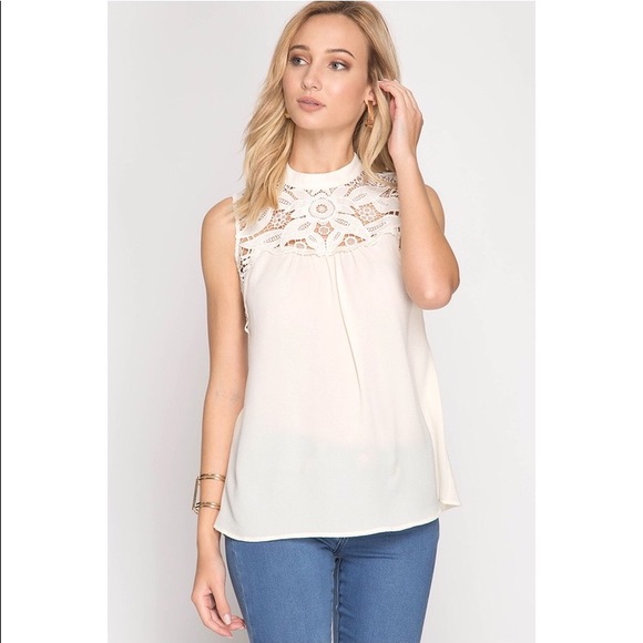 Open Back Sleeveless Top W Crochet Lace Detail - Picture 2 of 4